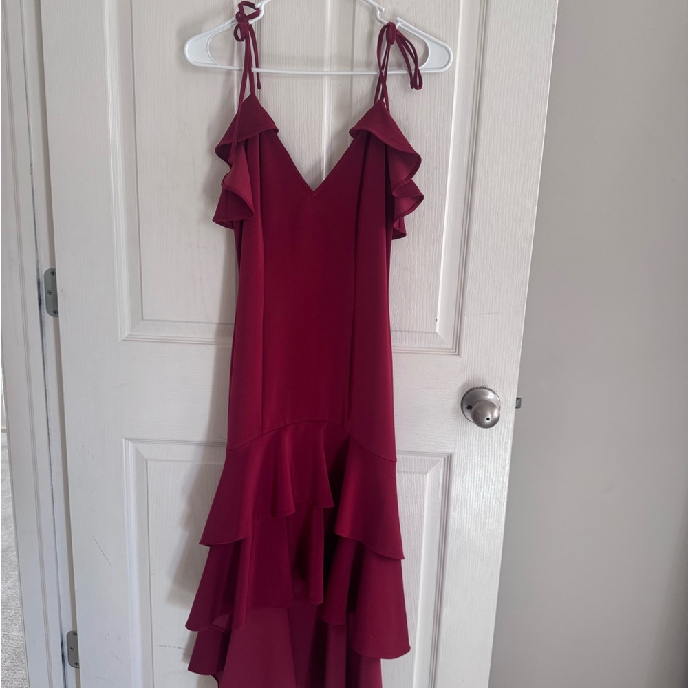 Express Red High Low Ruffle Tie-Shoulder Midi Dress 💃